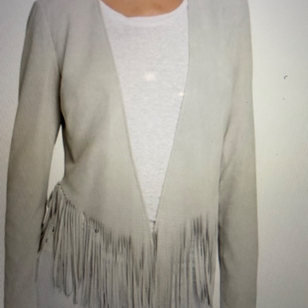 Moon & Meadow Women's Gray beige Suede Fringe Hem Jacket  Retail $1,050 - Picture 5 of 5